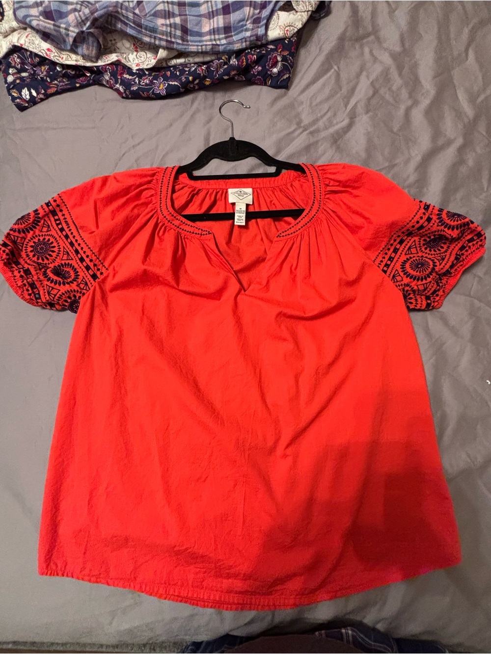 St. John’s Bay 100% Cotton Embroidered Peasant Blouse Orange Medium - Picture 14 of 16